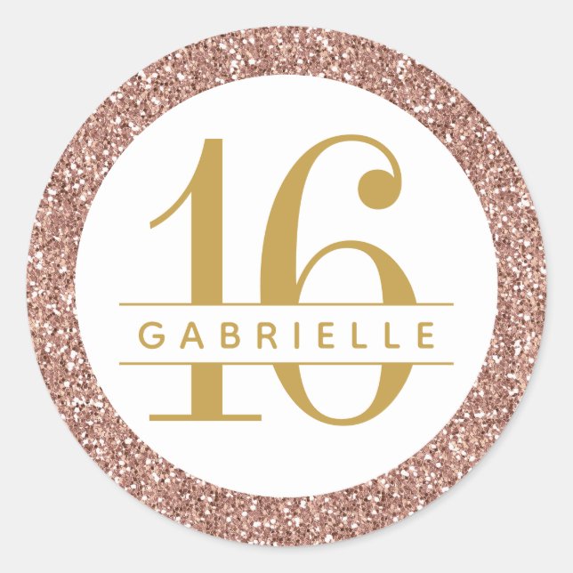 Sticker Rond Rose Gold Parties scintillant Anniversaire Favoris (Devant)