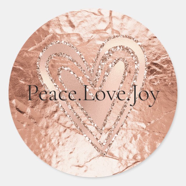 Sticker Rond Rose Gold Parties scintillant Coeur Paix Amour Joi (Devant)