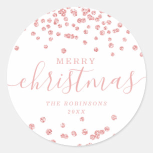 Sticker Rond Rose Gold Parties scintillant de Noël Confetti Bl