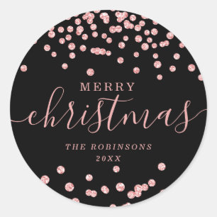 Sticker Rond Rose Gold Parties scintillant de Noël Confetti No