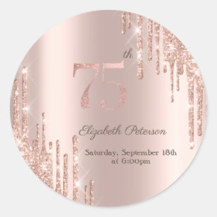 Sticker Rond Rose Gold Parties scintillant Drips 75e fête d'ann