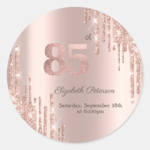 Sticker Rond Rose Gold Parties scintillant Drips 85e fête d'ann