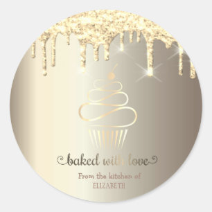 Sticker Rond Rose Gold Parties scintillant Drives Cupcake Cuisi