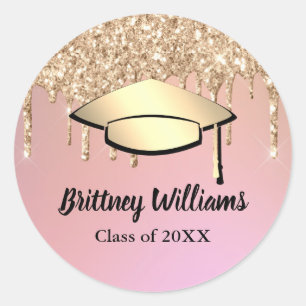 Sticker Rond Rose Gold Parties scintillant Drives Graduation Pa