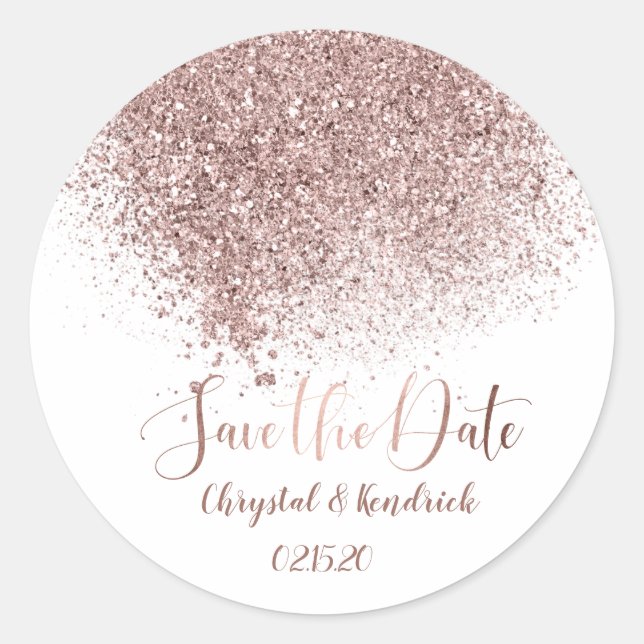 Sticker Rond Rose Gold Parties scintillant Enregistrer la date  (Devant)