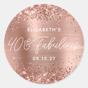 Sticker Rond Rose Gold Parties scintillant Glam Modern Script 4