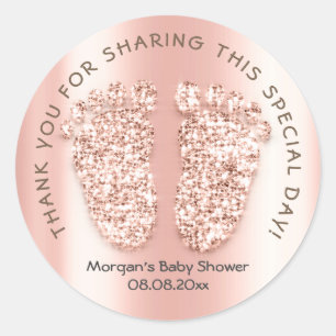 Sticker Rond Rose Gold Parties scintillant Pieds Baby shower Fa