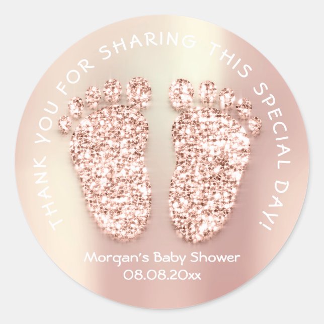 Sticker Rond Rose Gold Parties scintillant Pieds Baby shower Fa (Devant)