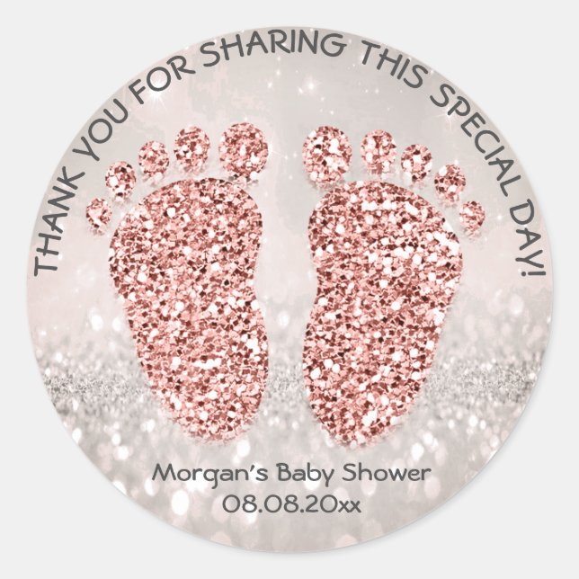 Sticker Rond Rose Gold Parties scintillant Pieds Baby shower Fa (Devant)