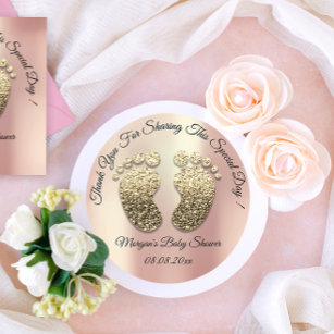 Sticker Rond Rose Gold Parties scintillant Pieds Baby shower Fa