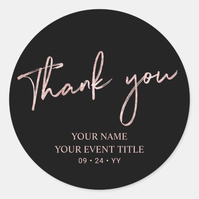 Sticker Rond Rose Gold Pinceau Script Invitation Anniversaire M (Devant)