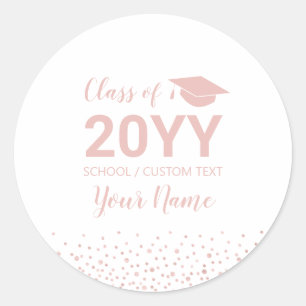 Sticker Rond Rose Gold / Pink Confetti Graduation Party Favoris