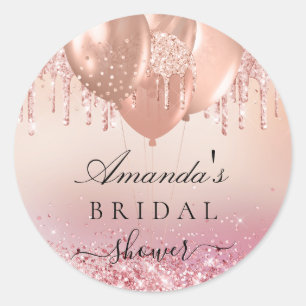 Sticker Rond Rose gold poudré pailleté pour douche de mariée av