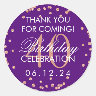Sticker Rond Rose Gold Purple 40e anniversaire Merci Confetti