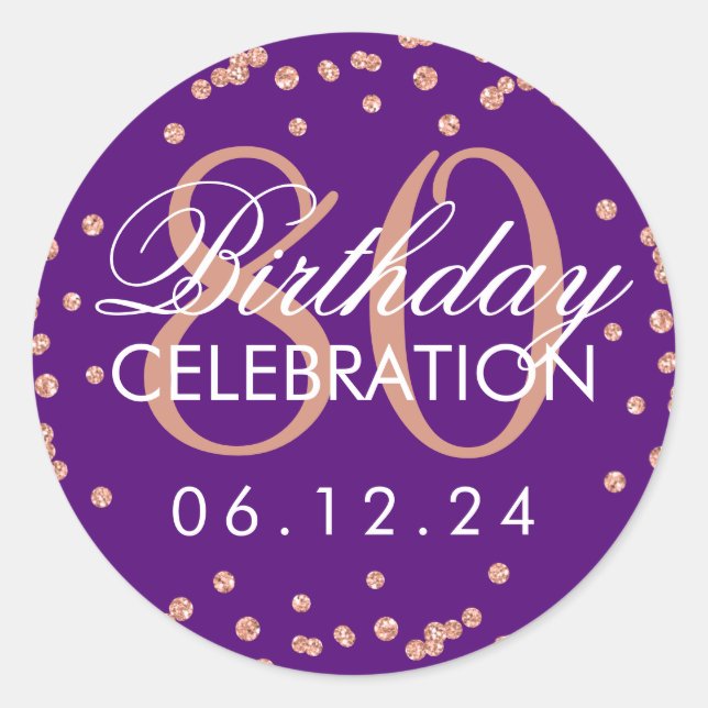 Sticker Rond Rose Gold Purple 80e anniversaire Parties scintill (Devant)