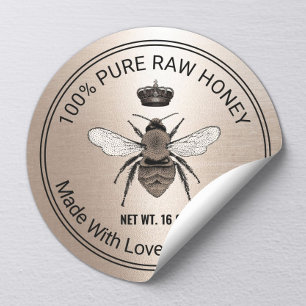 Sticker Rond Rose Gold Queen Apiary Beekeeper Honey Jar