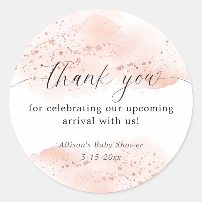 Sticker Rond Rose gold rose blanc merci cadeau en aquarelle (Devant)