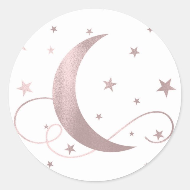Sticker Rond Rose Gold Rose Fantaisiste Lune Étoiles Baby Showe (Devant)