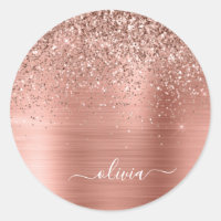Rose Gold Rose Glitter Monogrammé Métal Brossé