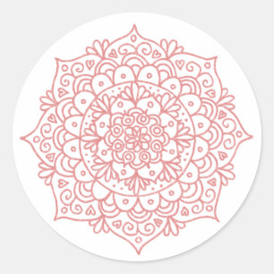 Sticker Rond Rose Gold Rose Pailleté Mandala Fleur