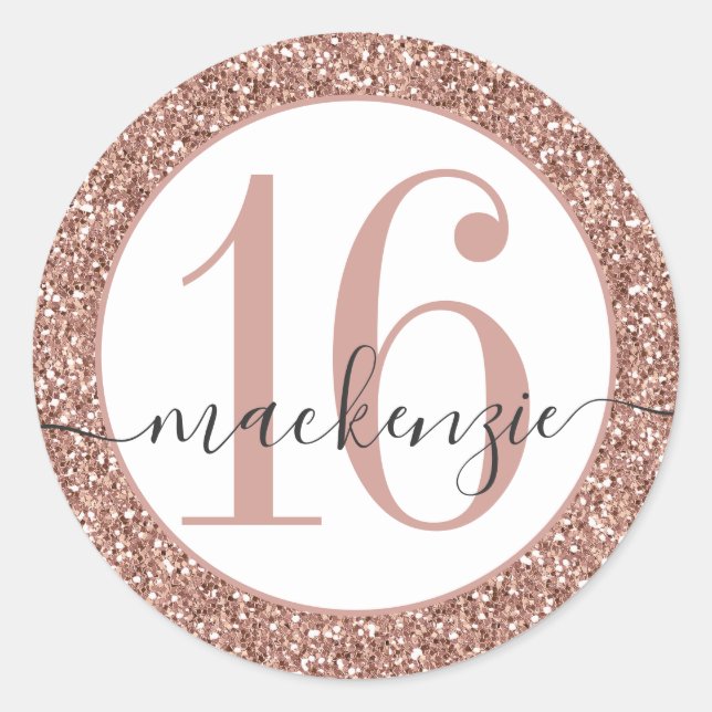 Sticker Rond Rose Gold Rose Parties scintillant Anniversaire No (Devant)