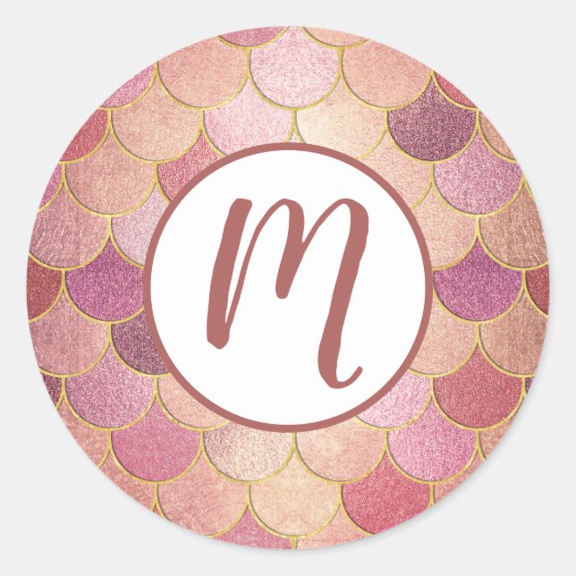 Sticker Rond Rose Gold Shimmer Mermaid Échelle Motif (Devant)