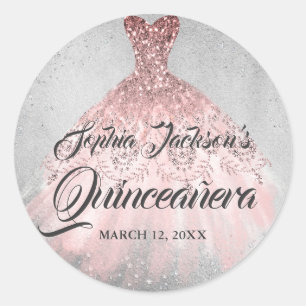 Sticker Rond Rose Gold Silver Diamond Sparkle Gown Quinceanera