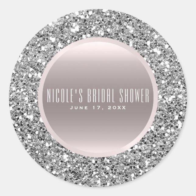 Sticker Rond Rose Gold & Silver Parties scintillant Mariage élé (Devant)