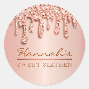 Sticker Rond Rose Gold Sparkle Drippy Party Swag