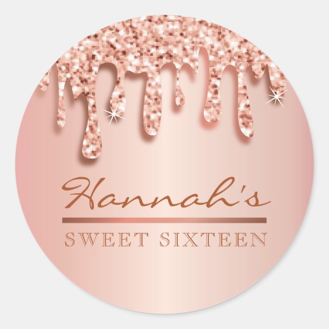 Sticker Rond Rose Gold Sparkle Drippy Party Swag (Devant)