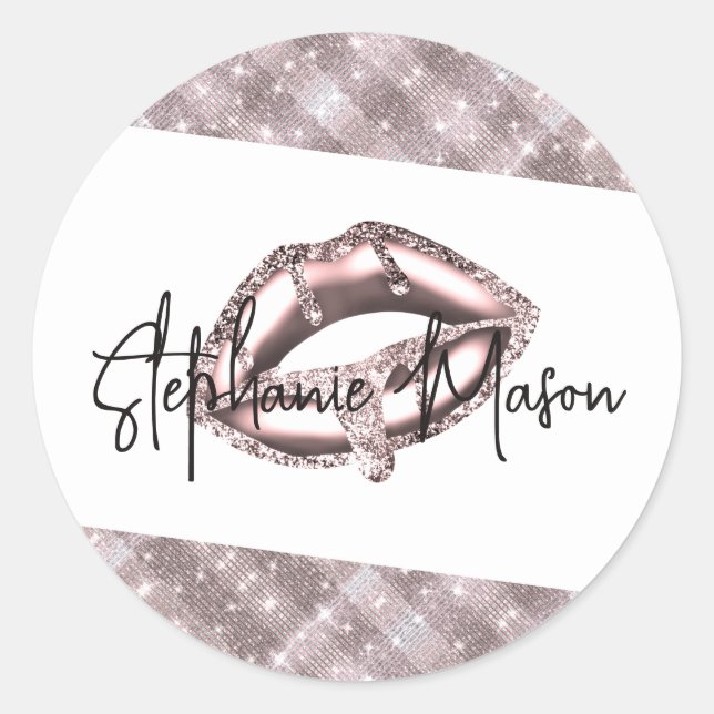 Sticker Rond Rose Gold Sparkle Parties scintillant Lèvres Artis (Devant)