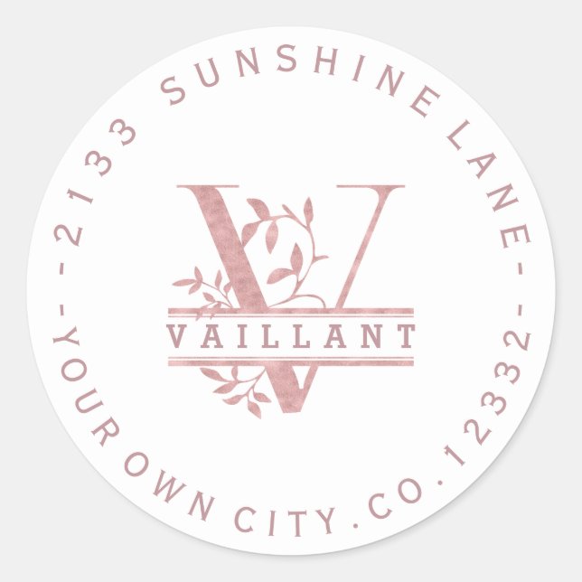 Sticker Rond Rose Gold Split Monogramme Personnalisé T U W Y X  (Devant)