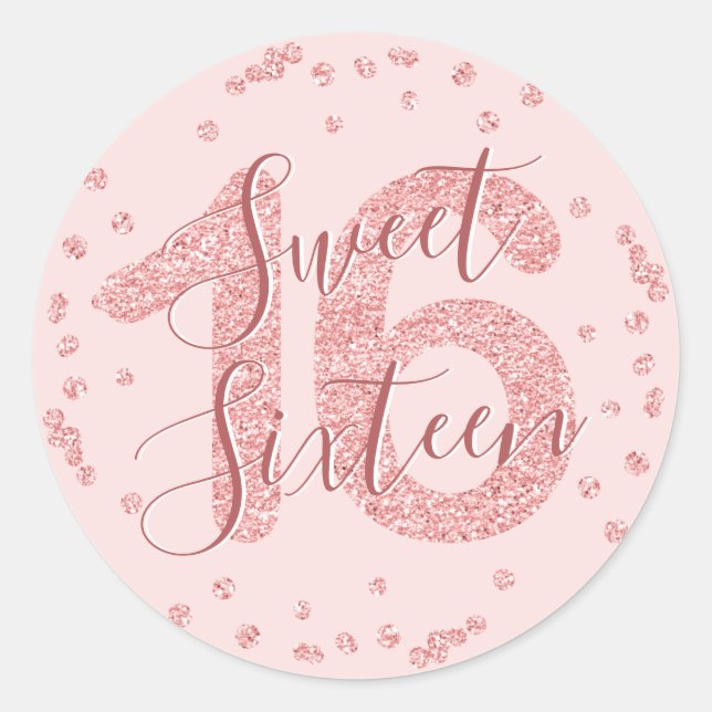 Sticker Rond Rose Gold Sweet 16 Anniversaire Parties scintillan (Devant)