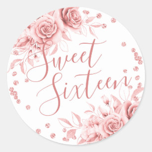 Sticker Rond Rose Gold Sweet 16 Anniversaire Parties scintillan