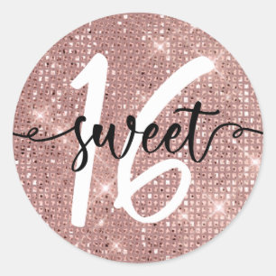 Sticker Rond Rose Gold Sweet sixteen Shimmer