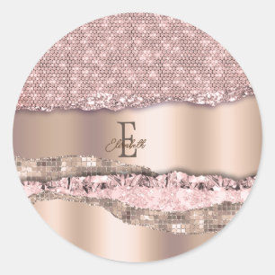Sticker Rond Rose Gold Tendance Diamants Paillettes Monogramme