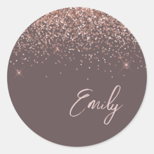 Sticker Rond Rose Gold Terracotta Monogramme Nom du glam Classi