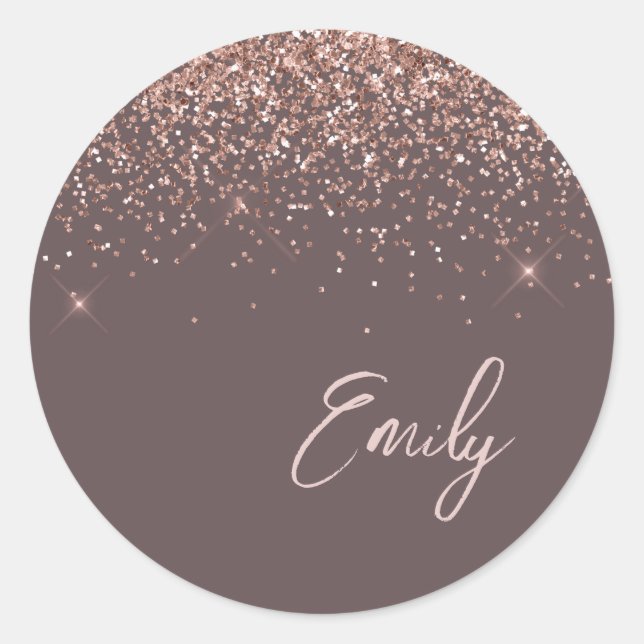Sticker Rond Rose Gold Terracotta Monogramme Nom du glam Classi (Devant)