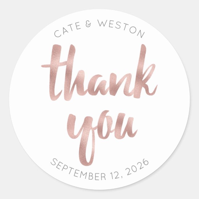 Sticker Rond Rose gold thank you, personalized, faux foil (Devant)
