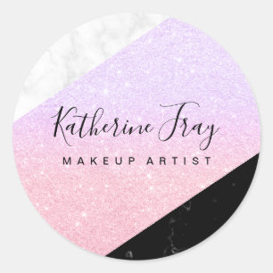 Sticker Rond Rose gold violet pailleté marbre blanc noir maquil