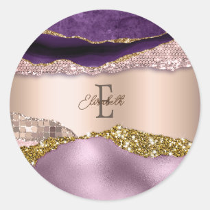 Sticker Rond Rose Gold Violet Pailleté Monogram iPhone Tendance