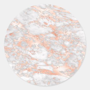 Sticker Rond Rose Gold Wh Marble, Modèle vierge Texte/Art, Vs 2