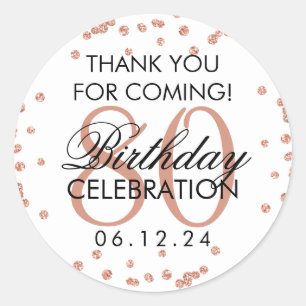 Sticker Rond Rose Gold White 80e anniversaire Merci Parties sci