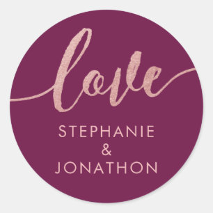 Sticker Rond Rose Gold & Wine Love Script Names Favoriser Stick
