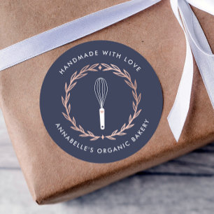Sticker Rond Rose Gold Wreath Whisk Bakery