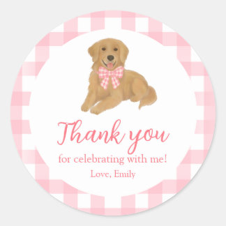 Sticker Rond Rose Golden Retriever Anniversaire Merci Favoriser