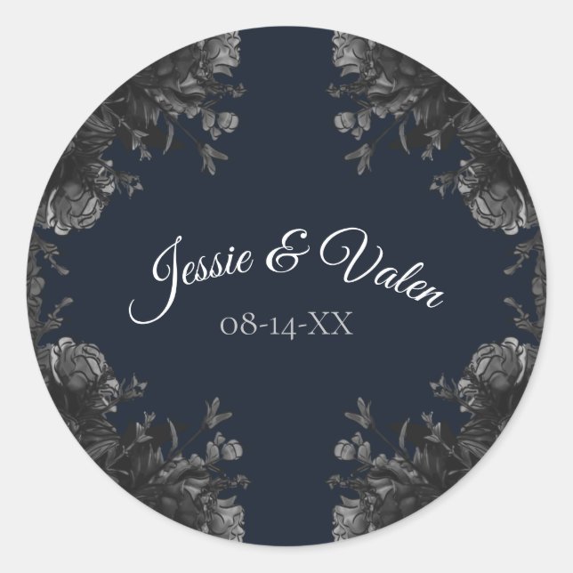 Sticker Rond Rose gothique Mariage de la Marine bleu gris noir (Devant)