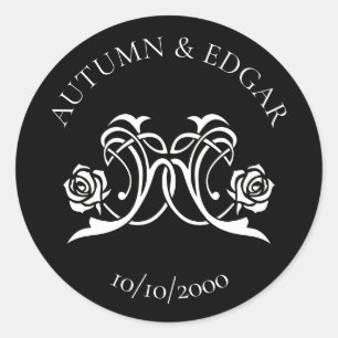 Sticker Rond Rose gothique Mariage noir blanc