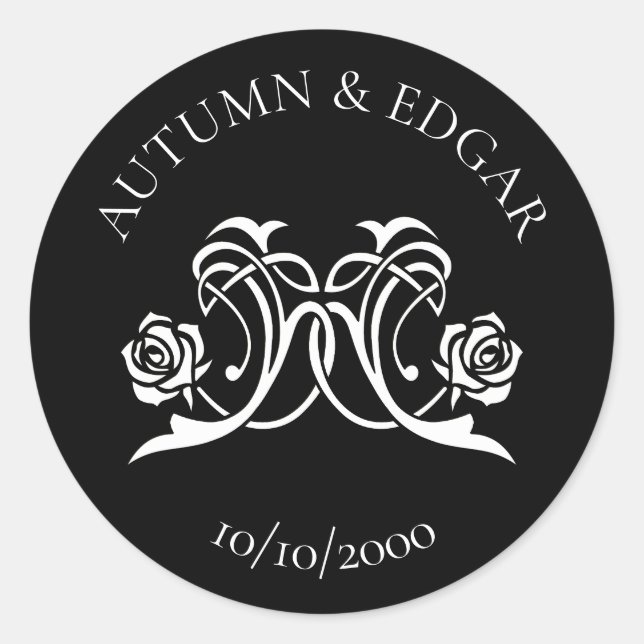 Sticker Rond Rose gothique Mariage noir blanc (Devant)