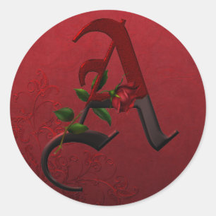 Sticker Rond Rose gothique Monogramme A